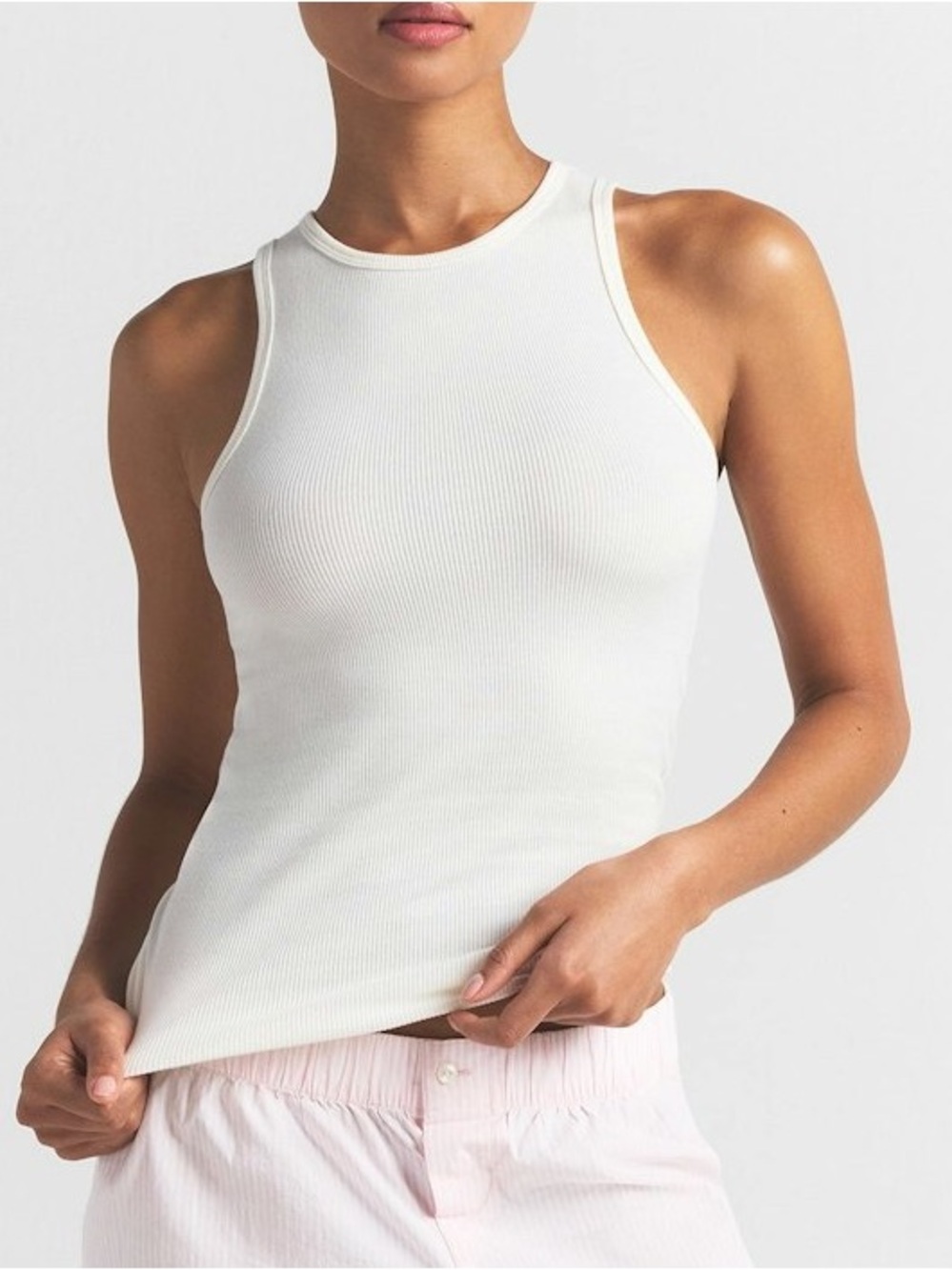 Skims Cotton Cream Ribbed High Neck Tank